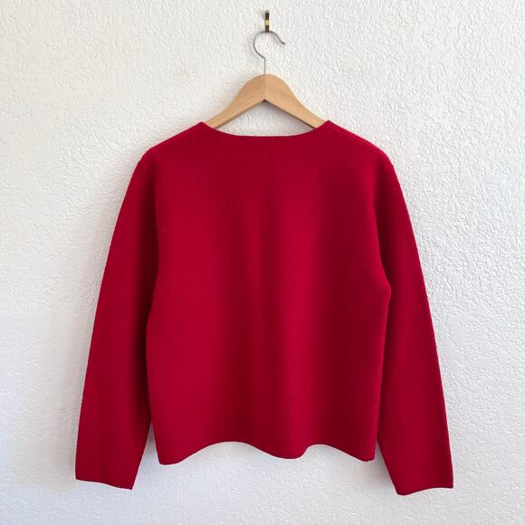 Charter Club 100% Wool Button Up Cardigan Red Sweater Black Vine Embroidery Med - Picture 2 of 6